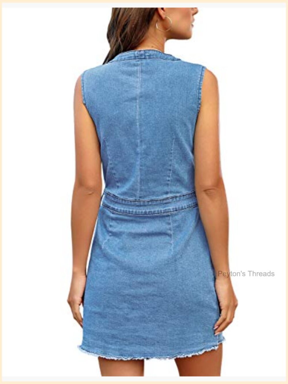 Sleeveless V Neck Button Down Frayed Hem Short Denim Dress - Picture 2 of 7